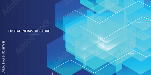 Abstract Isometric data technology network 3D vector illustration with digital server platforms and cubes connected by lines