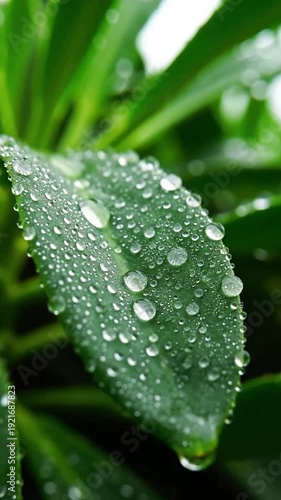 Coastal Foliage After Rain Macro lens view of water droplets clinging to waxy leaves of coastal plants, catching morning light.