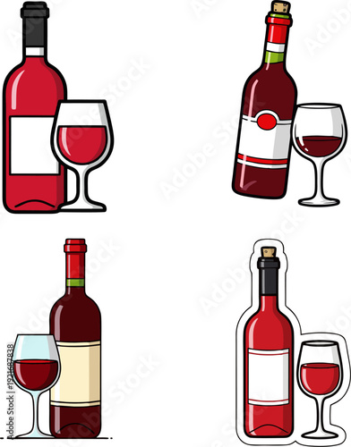 Collection of wine bottles and glasses, depicting beverage enjoyment and sophistication