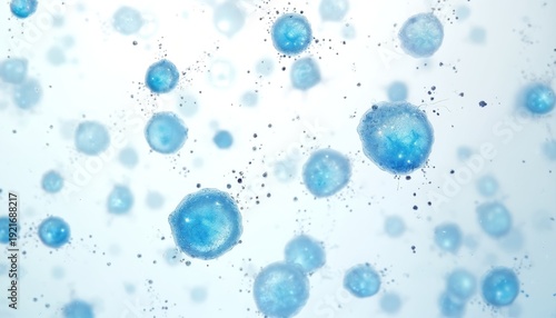 Wallpaper Mural Blue glowing plankton float in clear water with tiny dark particles scattered around. The light effect creates a magical underwater feel. Bubbles and liquid texture add depth. Torontodigital.ca