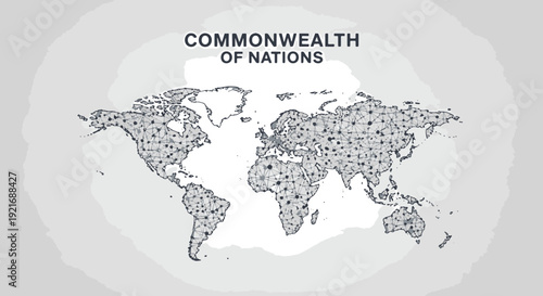 Commonwealth of Nations World Map Showing Interconnected Member Countries in a Network Pattern