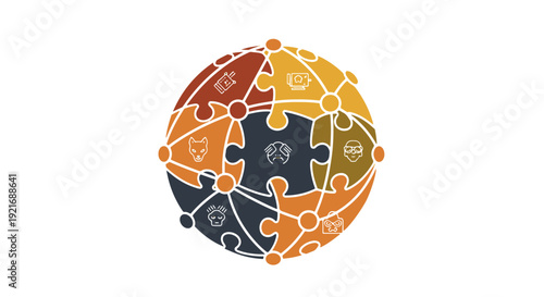 Commonwealth Global Connection Network Featuring Diverse Puzzle Pieces with Icons Representing Society