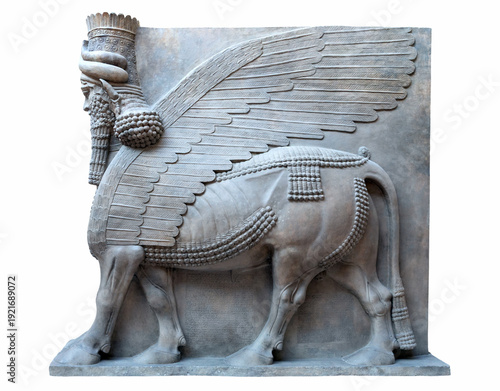 Ancient assyrian lamassu relief sculpture from Dur Sharrukin, Iraq