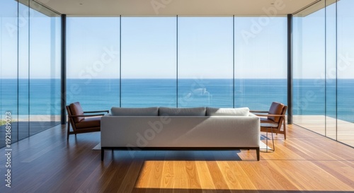 Modern living room with ocean view contemporary design minimalist style daytime