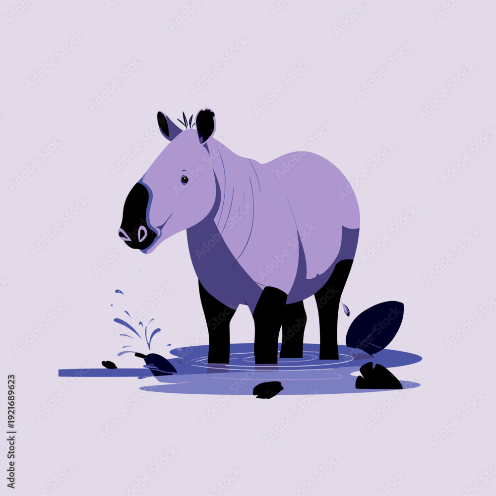 Fototapeta premium Playful Tapir Splashing in Shallow Stream