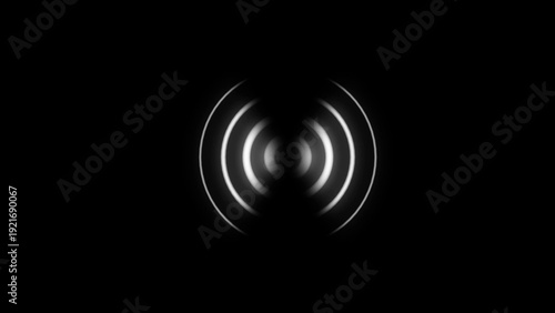 Tableau sur toile Gleaming white concentric rings with a metallic sheen on a deep black background