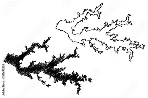 Lake Kyoga (Africa, Republic of Uganda) map vector illustration, scribble sketch Kojweri, Kwania and Nakuwa map