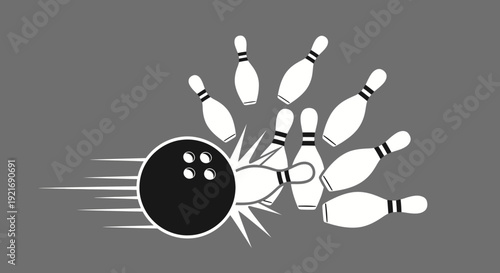 Bowling Ball Striking Pins in Bright Studio Background