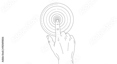 Human Hand Finger Touching Abstract Circular Target Point on Isolated White Background