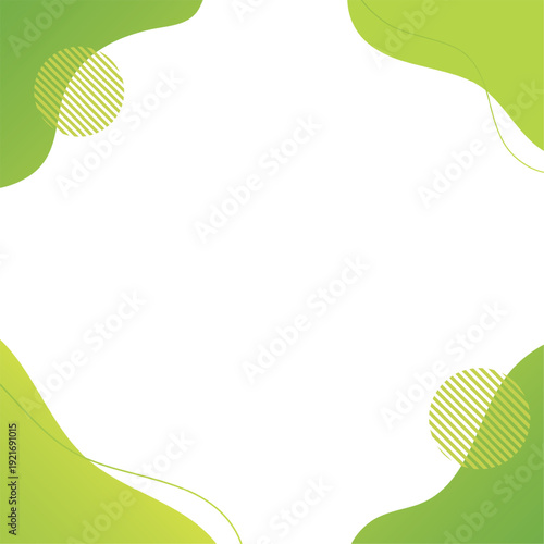 緑のグラデーションの流体シェイプの背景イラスト素材　flat hand drawn fluid blue shapes background.Cute abstract shapes.Vector loose frame.