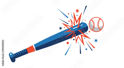 A blue baseball bat making forceful contact with a baseball, creating a dynamic impact effect.