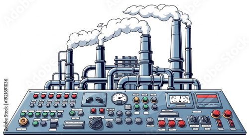 Industrial Factory Control Panel Illustration.