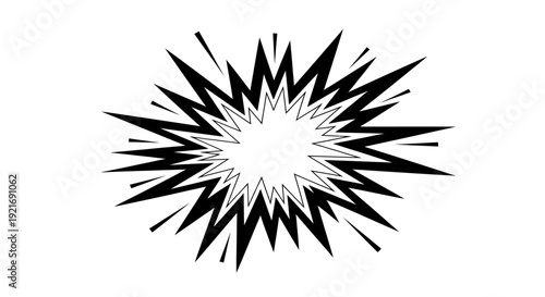 Black and white comic book style explosion or starburst graphic element.