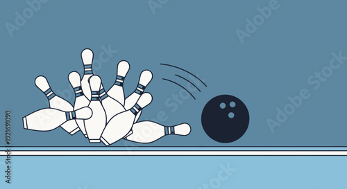 Bowling Ball Striking Pins on Blue Bowling Lane