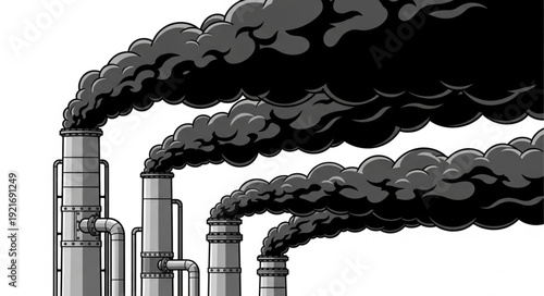 Industrial Factory Emitting Pollution Smoke.