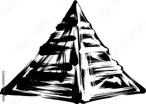 Abstract Pyramid Sumi-e Brushstroke Icon, Geometric Structure Lo
