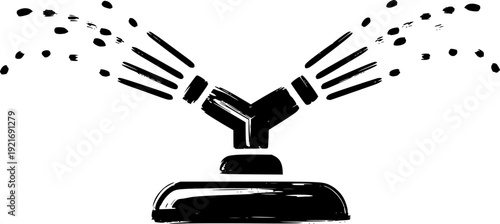 Monochrome Lawn Sprinkler Icon Illustration in Brushstroke Style
