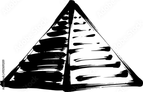 Abstract Pyramid Sumi-e Brushstroke Icon, Geometric Structure Lo

