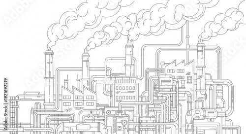 Industrial Factory Complex with Smokestacks.