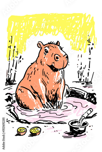 Serene Capybara Relaxing in Hot Spring