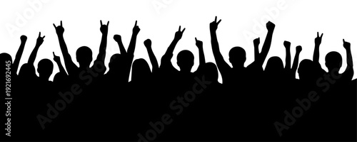 Crowd silhouette with raised hands celebrating concert festival audience excitement concept