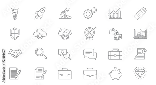 Collection of Business and Finance Icons in Outline Style.
