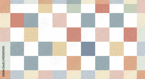Calm pastel patchwork background featuring squares and stripes in modern color palette