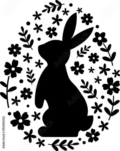 Easter Eggs Made of Rabbit and Flower Silhouettes.
Bunny and Floral Silhouette Easter Egg Vector Set.
Transparent background. SVG.