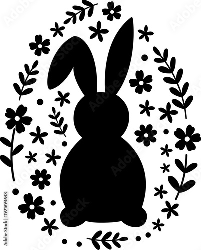 Easter Eggs Made of Rabbit and Flower Silhouettes.
Bunny and Floral Silhouette Easter Egg Vector Set.
Transparent background. SVG.