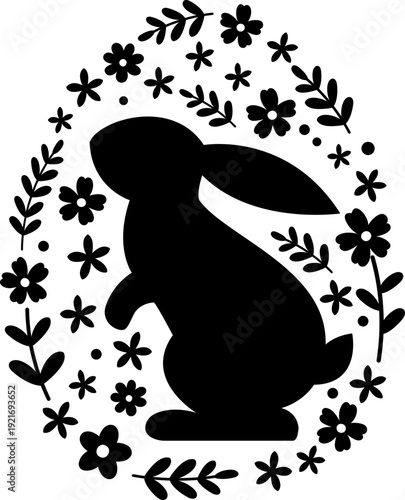 Easter Eggs Made of Rabbit and Flower Silhouettes.
Bunny and Floral Silhouette Easter Egg Vector Set.
Transparent background. SVG.