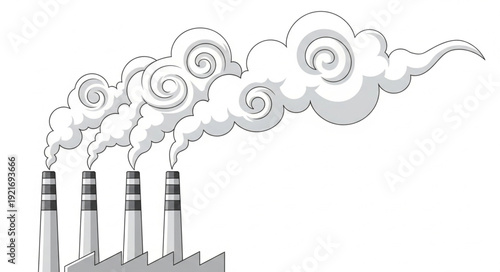 Industrial Factory Smokestacks Emitting Pollution.