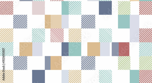 Pastel square grid pattern with striped details offering calm and friendly visual atmosphere
