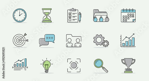 Collection of business and finance icons for planning and strategy.