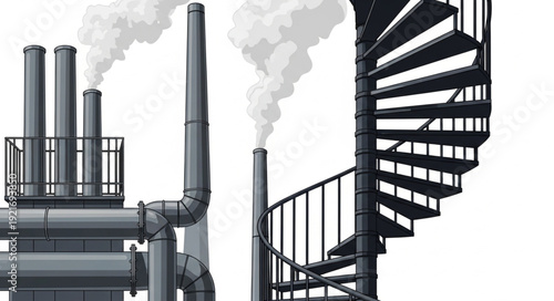 Industrial Factory Staircase and Pipes.