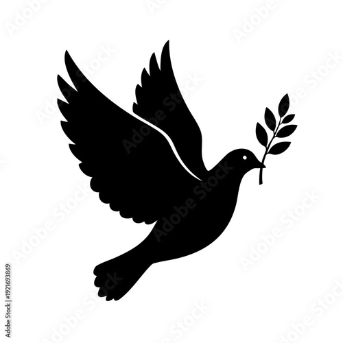 Silhouette of a dove carrying an olive branch, a timeless symbol of peace and hope