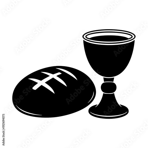 Sacred communion elements of bread and chalice, conveying solemnity and reverence