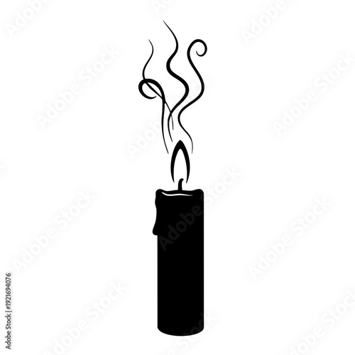 A single burning candle with delicate, swirling smoke rising upwards