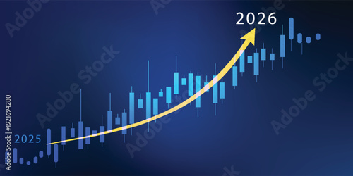 Growth graph a year 2026 of business and data analysis. Development to success in year 2026.