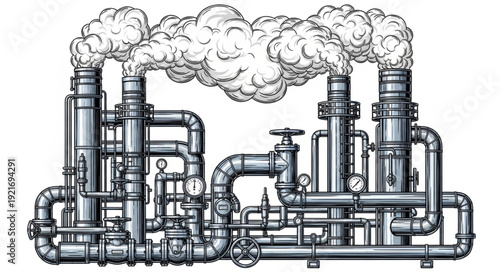 Industrial Factory Pipes and Machinery.