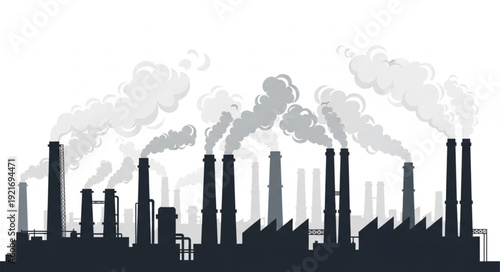 Industrial Factory Silhouette with Pollution.