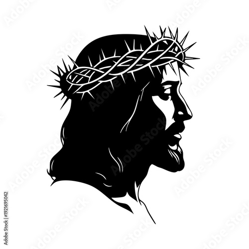 A detailed profile of a man wearing a crown of thorns, a symbol of suffering and faith