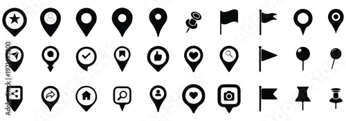 Location map pin icons set, Map marker pointer icon collection vector.