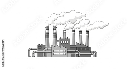 Industrial Factory with Polluting Smokestacks.