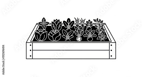 Bild auf Leinwand Illustration of a raised garden bed filled with a variety of healthy plants and