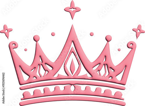 A soft pink 3D crown with ornamental details and subtle shading on a black background, creating a luxurious and elegant royal design.
