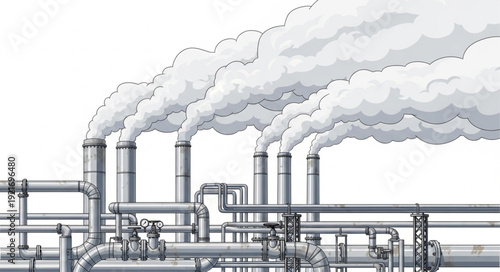 Industrial Factory with Polluting Smokestacks.
