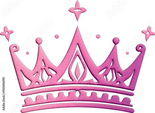 A glossy pink 3D crown with ornamental details and subtle shading on a black background, creating a luxurious and glamorous royal design.