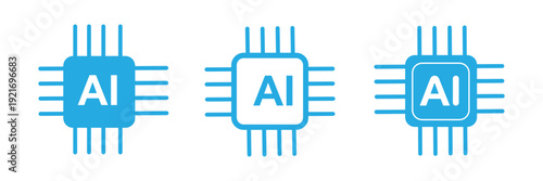 AI brain chip icon set, modern artificial intelligence technology symbol, machine learning vector design on transparent background