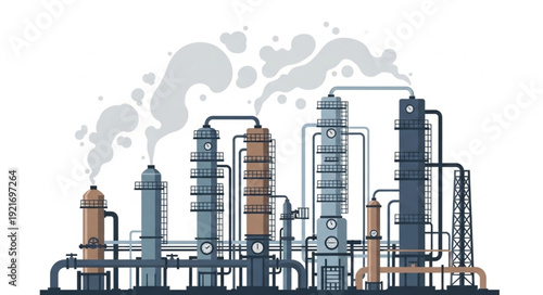 Industrial Factory with Pipes and Towers.