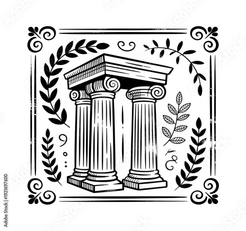 Ancient rome architecture greece sketch temple colonnade columns portico hand drawn separately on a white background elements antiquity architectural monuments
